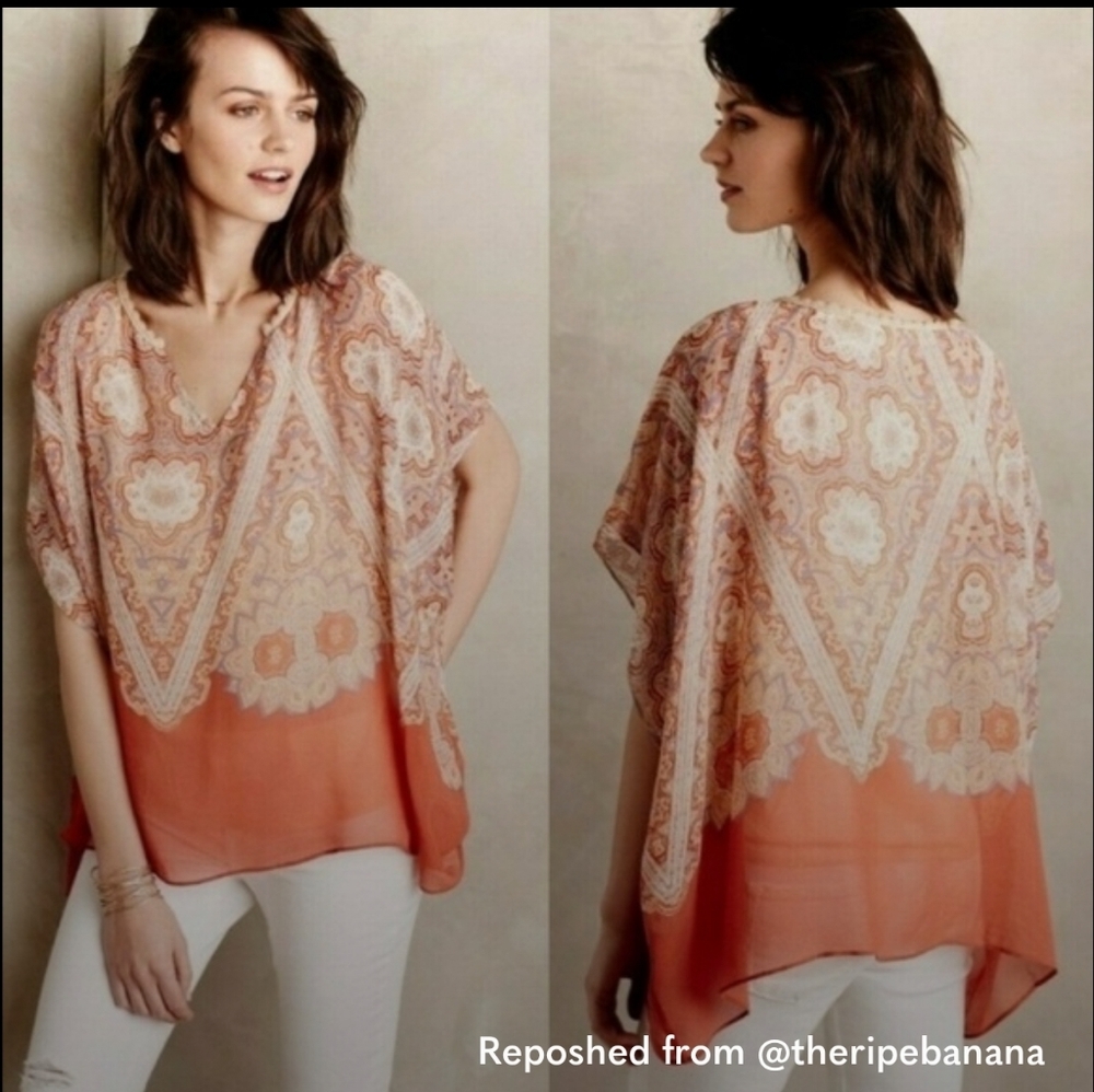 EUC🔹️Maeve Coral Orange Nalina Paisley Poncho Top